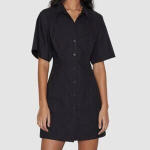 Frame Black Seam Detail Organic Cotton Shirt Dress XS Black